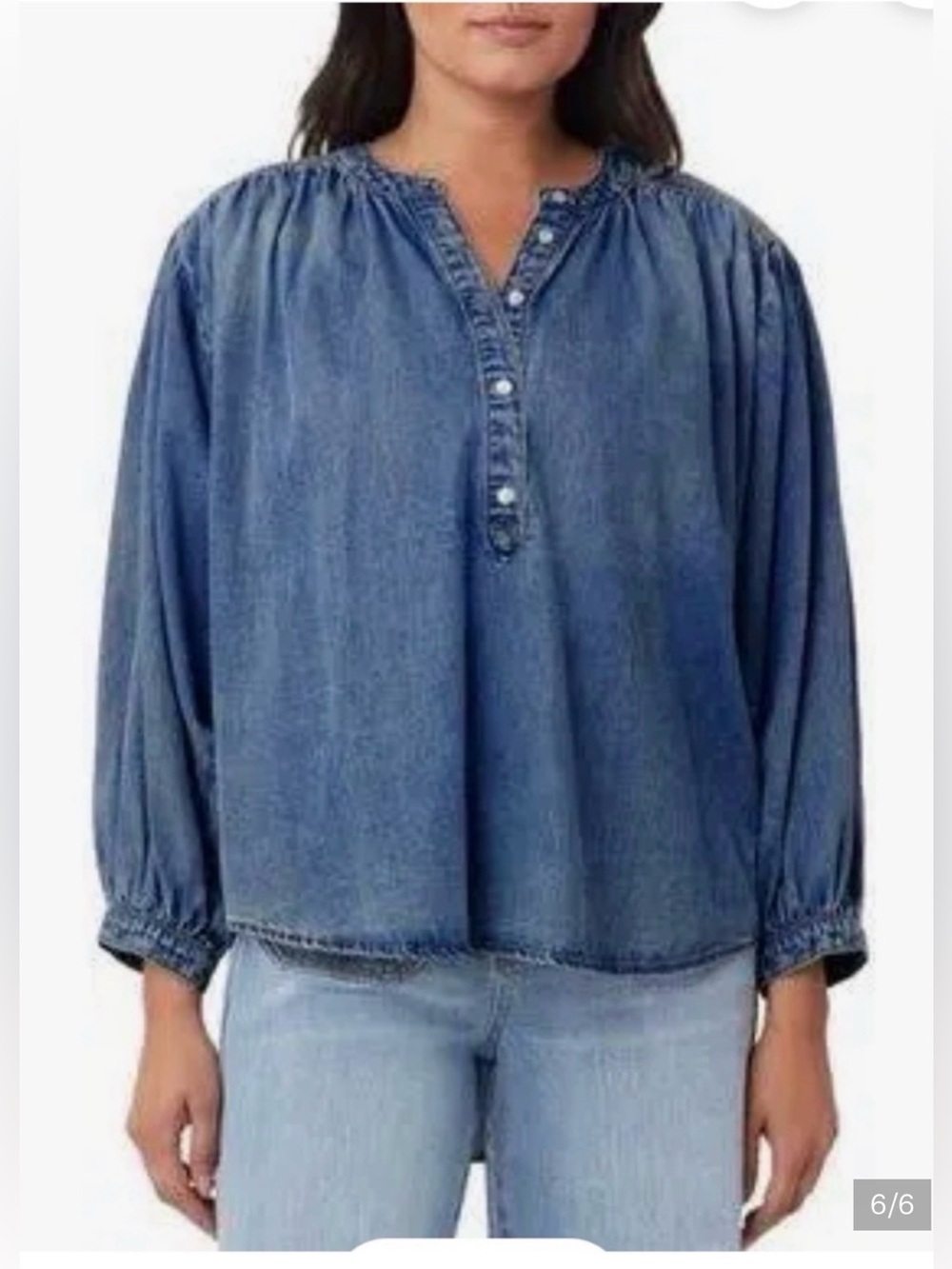 HABITUAL 💙Washed Denim Balloon-Sleeve Tunic - Blue